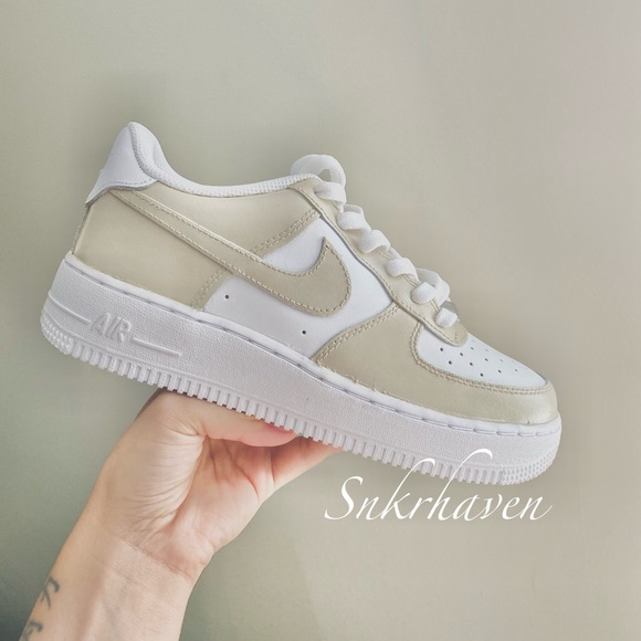 Nike Beige Custom Air Force 1s - Picture 2 of 2